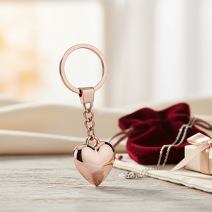 Portachiavi a forma di cuore in oro rosa con catena per donne e uomini, accessorio gioiello da regalo - Product Image 3