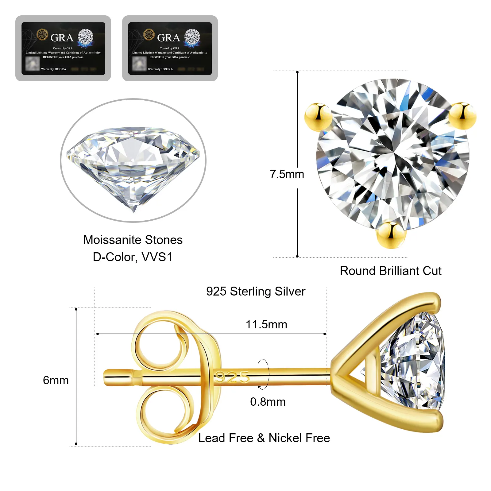 KRKC Wholesale VVS1 0.5ct 0.6ct 0.8ct 1.0ct 925 Sterling Silver Diamond Men Earring Moissanite Wedding Stud Earrings for Bride