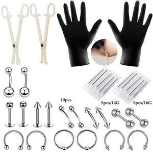 Kit de herramientas y agujas <span class=keywords><strong>para</strong></span> <span class=keywords><strong>piercing</strong></span> corporal de acero quirúrgico <span class=keywords><strong>para</strong></span> nariz, septum, labio, ceja, lengua, ombligo, pezón y aretes - Product Image 1