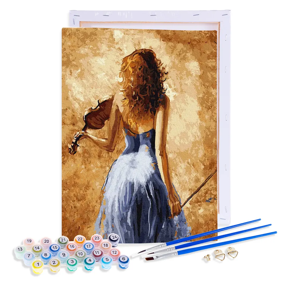 AOVIA Atacado Jogando violino jovem garota pintura decorativa DIY adulto pintura por número kits 20x30