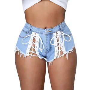Lady Mini Micro Denim Shorts Low Waist Ripped Hot Pants Jeans Frayed Raw  Edge