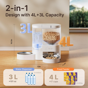 เครื่องให้อาหารและน้ำสัตว์เลี้ยงอัตโนมัติ 2 in 1 ควบคุมผ่านแอพ WiFi ความจุอาหาร 4 ลิตร และน้ำ 3 ลิตร ตั้งเวลาได้ สำหรับแมวและสุนัขพันธุ์เล็ก - Product Image 6