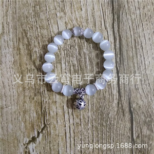 Pulsera de Cristal Ojo de Gato, de Una Sola Capa, con Cuentas, Dije Plateado Vintage, Joyería Unisex para Uso Diario, Origen Yiwu - Product Image 1