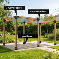 Support de pergola en acier au carbone en forme de U à 3/4 voies, robuste et résistant, peint en noir, pour montage sur poteau de terrasse