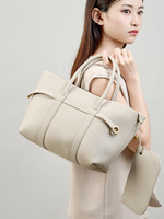 Sacs fourre-tout pour femmes en cuir de vachette pleine fleur, grande capacité, avec fermoir à bascule et petite pochette amovible, sac à main quotidien pour femmes