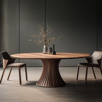 Table à manger ronde en noyer sur mesure, ensemble de table de luxe en bois massif avec base sculptée, bureau organique moderne pour projet