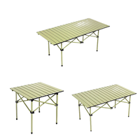 Table en acier au carbone pratique de couleur bois longue Table portable de salle à manger décontractée enroulée d'oeufs multifonctionnelle pour une utilisation en extérieur