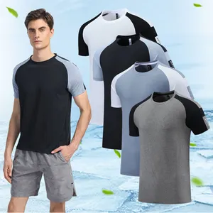 Мужская спортивная футболка для фитнеса с круглым вырезом и короткими рукавами, эластичная свободная быстросохнущая Спортивная повседневная футболка из ледяного шелка для бега