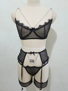 Lingerie Sexy Glitterata 3 Pezzi, Intimo di Lusso Trasparente <span class=keywords><strong>con</strong></span> <span class=keywords><strong>Reggiseno</strong></span>, Perizoma e Reggicalze <span class=keywords><strong>con</strong></span> Calze, Outfit Elegante - Product Image 6