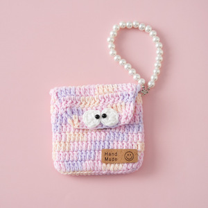 Tissage fait main étudiant créatif méfait sac main fil mélangé petit monstre carte sac perle chaîne poche portefeuille laine sac - Product Image 6