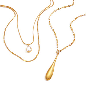 สร้อยคอจี้รูปหยดน้ำสแตนเลส เครื่องประดับรูปทรงหยดน้ำสำหรับฤดูใบไม้ร่วงฤดูหนาว สร้อยคอแฟชั่น - Product Image 5