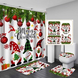 Rideau de Douche en Polyester Scène Gnomes de Noël Rouges, Imprimé Numérique Personnalisé, Imperméable, Vente en Gros, Moderne - Product Image 1