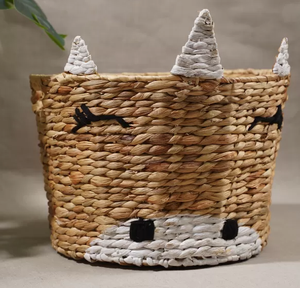 Modern <b>Large</b> Handcrafted Water Hyacinth Unicorn <b>Storage</b> <b>Basket</b> Cartoon Animal Woven Laundry Hamper for Kids - Product Image 2