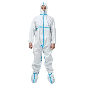 Junlong Disposable Protective Coverall Microporous White Protective Coverall Hazmat with Hood and Boots