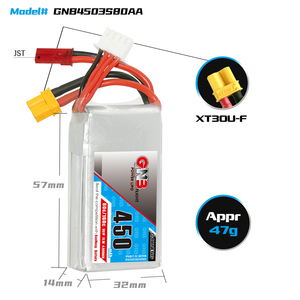 GAONENG GNB 3S 450MAH 11.1V 80C XT30 JST Dual Connector <b>Square</b> Type RC LiPo <b>Battery</b> FPV - Product Image 3