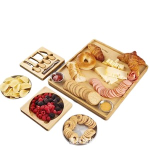 Bamboo Cheese Board Set With <b>Knives</b> And Forks Square Serving Tray For Cheese Fruit And <b>Bread</b> Platter - Product Image 1