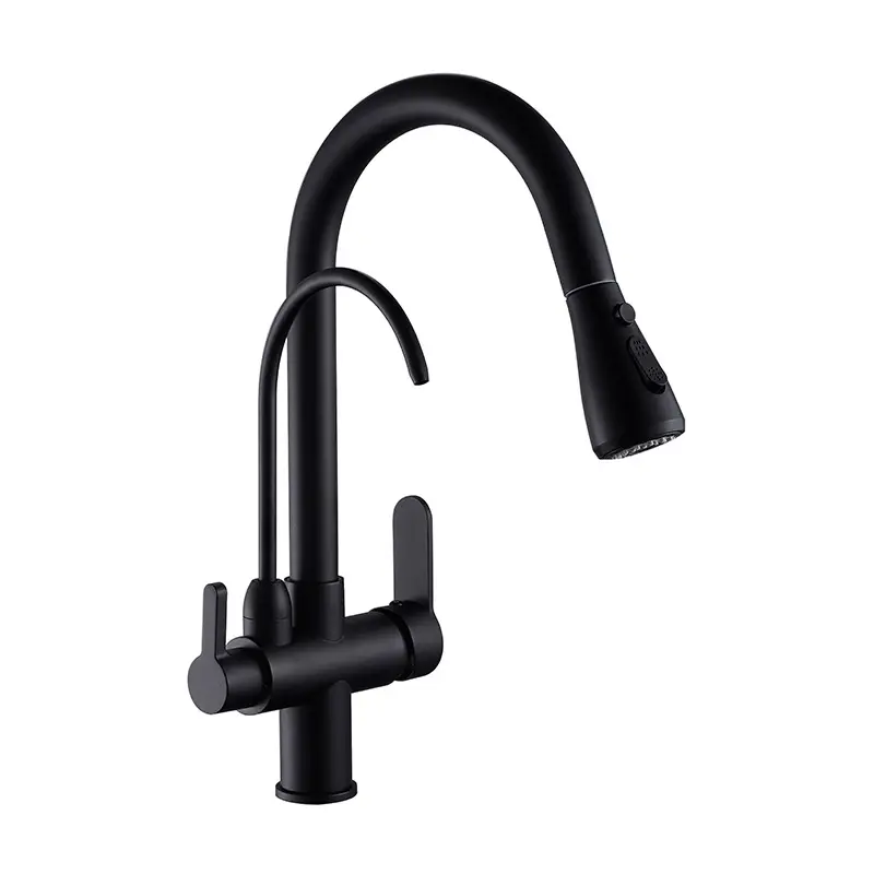 3 way matt black Chrome drinking brass modern black pull out kitchen faucets