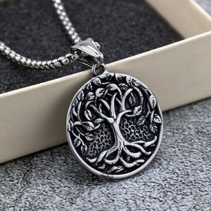 Yunnique-collar con colgante de árbol de la vida de acero inoxidable, regalo unisex, joyería, diseño de planta, patrón geométrico, accesorio de moda - Product Image 2