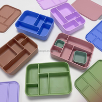Boîte à bento en silicone avec logo personnalisé, étanche, 5 compartiments, récipient pour le déjeuner, passe au micro-ondes et au lave-vaisselle, pour enfants et adultes