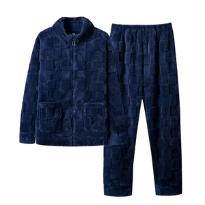 Conjunto de Pijama Informal de Invierno para Adultos, Unisex, de Pana de Color Sólido, con Cierre de Cremallera y Manga Larga - Product Image 1