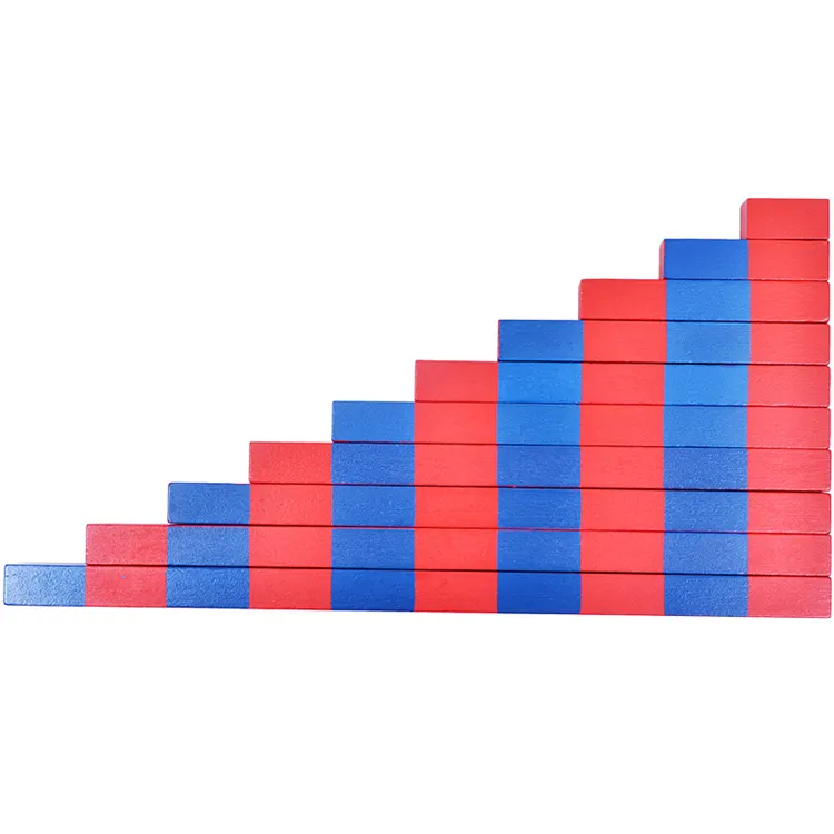 Đồ Chơi Giáo Dục Sớm Đồ Dùng Hỗ Trợ Giảng Dạy Toán Học Montessori Phiên Bản Gia Đình Mẫu Giáo Màu Đỏ Và Màu Xanh Dương Que Gỗ Đồ Chơi Dải Gỗ