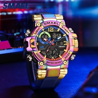 Montre à bracelet en caoutchouc lumineuse numérique à LED SMAEL 8110 avec chronographe, alarme, résistance à l'eau 50 bars, sport, homme