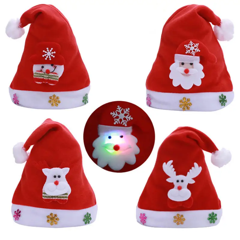 Kinderspiel zeug Weihnachts dekoration Neujahr Navidad Sombreros führte leuchten Filz Kinder Weihnachts mütze Weihnachts mann Hut mit Licht