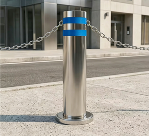 Borne de sécurité en acier inoxydable 304 avec chaîne et bande réfléchissante bleue pour parcs d'attractions et espaces publics - Product Image 4