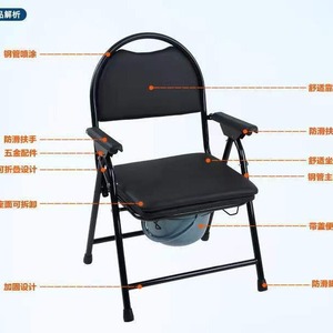<b>Folding</b> Toilet Chair Black Round Back Adjustable Stainless Steel For Elderly Pregnant Care - Product Image 2