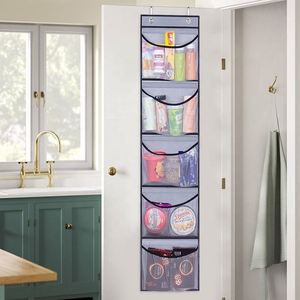 Organisateur de rangement à suspendre sur la porte pour placard avec 5 poches, organisateur pour chambre à coucher et salle de bain, lot de 2 (gris) - Product Image 5