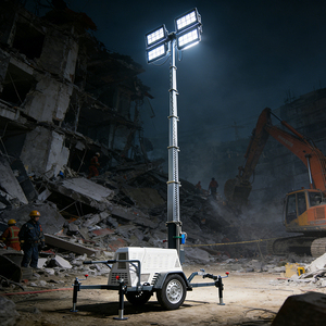 เสาไฟส่องสว่างเคลื่อนที่แบบดีเซล LED ความสูง 9 เมตร เสาแบบยืดหดได้ 4x400W สำหรับงานก่อสร้าง เหมืองแร่ งานกลางแจ้ง ขาย - Product Image 1