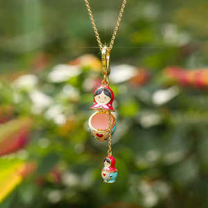 Collier en émail coloré plaqué or, pendentif Matryoshka en alliage, <span class=keywords><strong>œuf</strong></span> Fabergé, <span class=keywords><strong>bijoux</strong></span> de mode - Product Image 4