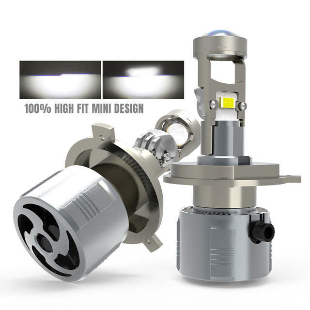 Hi Lo Beam 8000lm 12V 24V Black H4 Y12 Car Led Headlight H4 Mini Projector Led Headlight Bulb With Mini Projector Lens