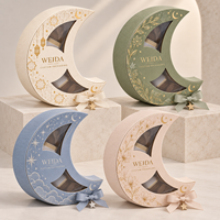 Boîte cadeau OEM en forme de croissant de lune, ruban doré, carton texturé, boîte rigide pour Ramadan et Eid