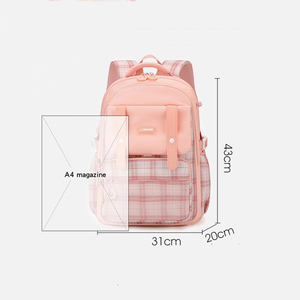 <span class=keywords><strong>Sac</strong></span> <span class=keywords><strong>à</strong></span> <span class=keywords><strong>dos</strong></span> décontracté imperméable pour filles, <span class=keywords><strong>sac</strong></span> d'école mignon <span class=keywords><strong>à</strong></span> carreaux avec pochette pour bagage, idéal pour les voyages et l'usage quotidien - Product Image 2