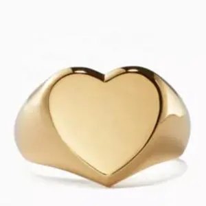 Janice jewelry new minimalist stainless steel jewelry heart shaped blank signet rings in golden