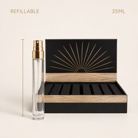 Flacon de parfum vide rechargeable en forme de stylo de 35 ml, avec atomiseur en verre et capuchon doré, style arabe, personnalisable avec logo, vente en gros