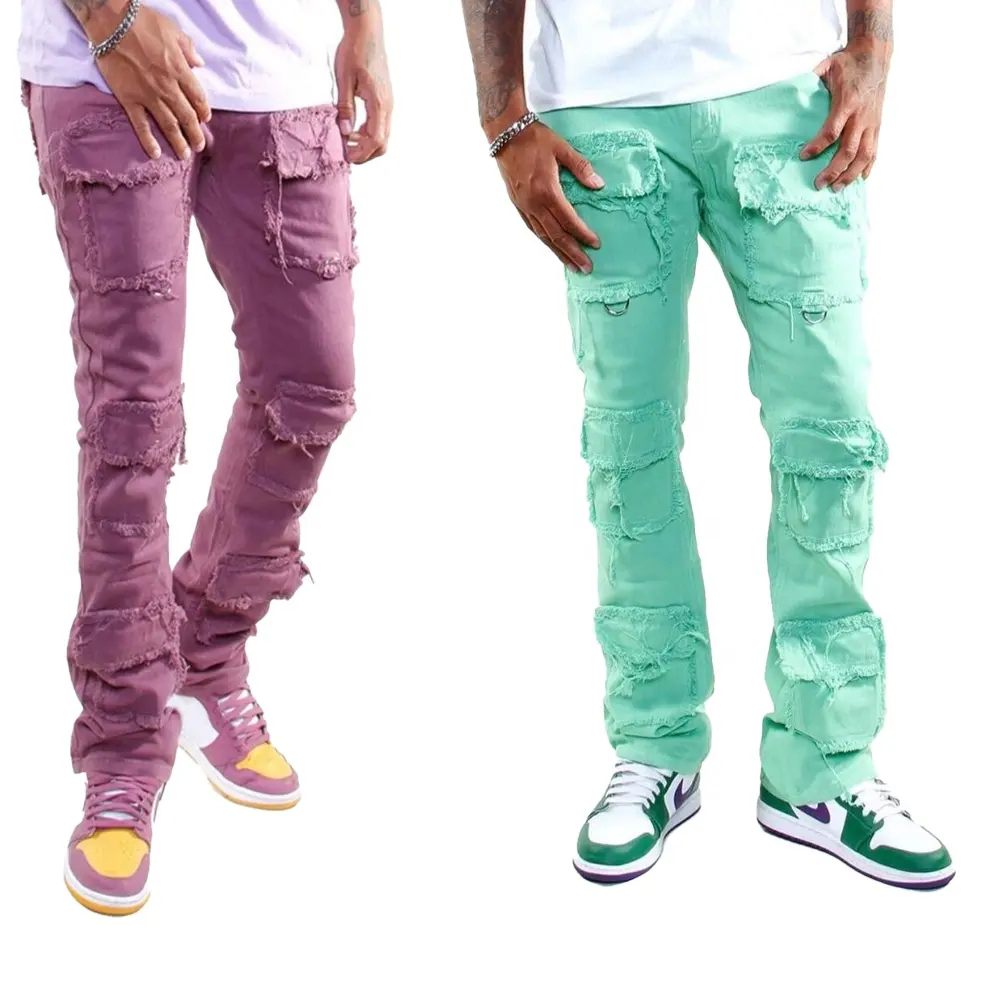 KY Wholesale Custom Denim Jeans Manufacturer Stacked Denim Jeans Men Flared Denim Men Plain Men Distressed Jeans