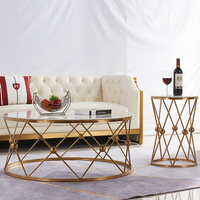 Table basse de style italien de luxe, en acier inoxydable avec plateau en marbre, table à thé, vente chaude, table centrale robuste pour salon, hall d'hôtel