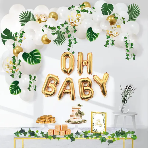 Bianco metallizzato in lattice ghirlanda Kit arco verde edera con Oh Baby Foil palloncini per ragazzi ragazze Baby Shower festa decorazione della parete della casa