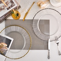 Assiettes de présentation en verre irrégulières transparentes de 13 pouces avec bord doré ou argenté pour mariage - Vente en gros
