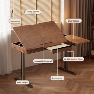 Scrivania Medievale in Legno Massello con Regolazione Elettrica dell'Altezza e Inclinazione, con Cassetti Portaoggetti per Pittura, Calligrafia e Designer SZ054 - Product Image 2