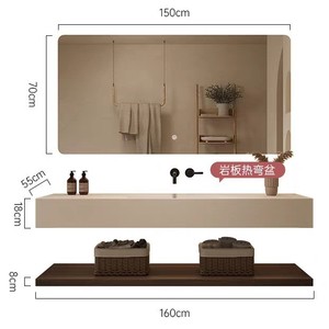 Italian Light Luxury Style Lacquer Finish MDF Cabinet Smart <b>Mirror</b> Integrated Basin Bathroom <b>Vanity</b> Unit for Hotel Use - Product Image 5