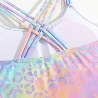 Nouvelle Arrivée 2026 – Maillot de Bain Une Pièce Taille Haute pour Filles, Imprimé Arc-en-ciel Léopard, Bretelles Croisées au Dos, Coupe Flatteuse – Vente Flash