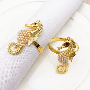 Bán sỉ lớn hơn mô-Pearl Sea Horse Napkin Rings Marine Life Tissues for Birthday Party Table Decorations Hot Sale HWP29