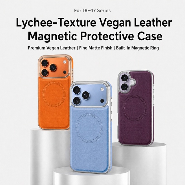 C0380 Vegan Leather Lychee-Texture Magnetic Protective Luxury Matte Magnetic Phone Case for iPhone 13 14 15 16 17 Air 18 Pro Max