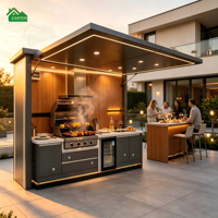 Cocina Exterior Prefabricada de Alta Gama, Gabinete de Acero Inoxidable, Diseño Modular con Vidrio Hidráulico Eléctrico, Resistente al Fuego y a la Intemperie, para Apartamentos