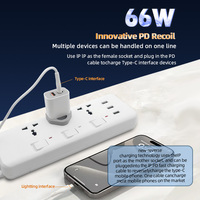 Chargeur électrique super rapide 3 en 1 conforme aux normes européennes PD 3.0 QC3.0, ignifuge, 66W, adaptateur d'alimentation USB A+C+L pour ordinateur portable et téléphone portable