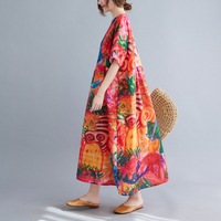 Robe en coton grande taille Impression colorée Robe en lin pour femmes