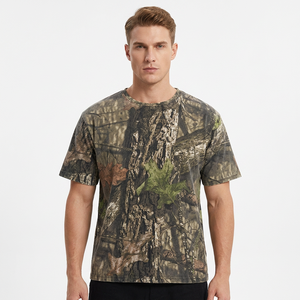 Camiseta de Manga Corta con Estampado de Camuflaje para Hombre, Corte Regular, Cuello Redondo, Ropa Casual, Transpirable, Tejido de Poliéster - Product Image 1